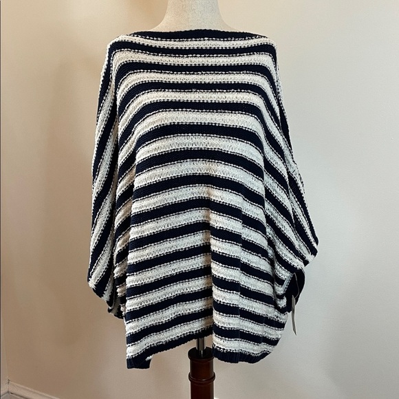 Anthropologie Sweaters - Anthropologie Evie Poncho Sweater Dolman Sleeve Navy White M/L NWT